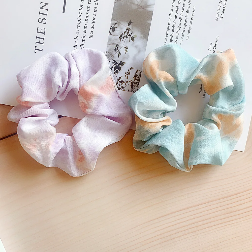 Bright Color Silk Scrunchie Set Women Elastic Hair Bands Tie dye Scrunchy Hair Ties Rope 4pcs Lot Chouchou Vintage Accessory