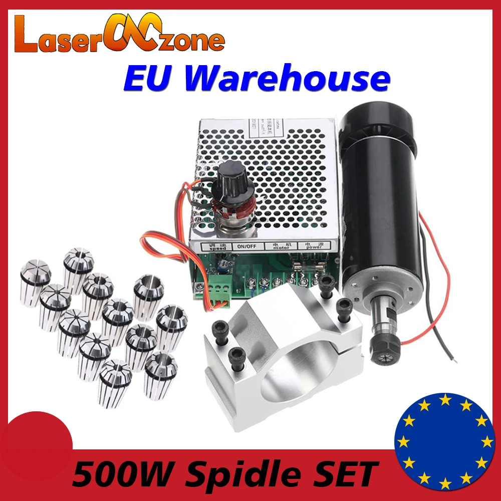 500W Spindle kit ER11 Chuck CNC 0.5KW Spindle Motor + 52mm clamps + Power Supply speed governor For DIY CNC EU warehouse