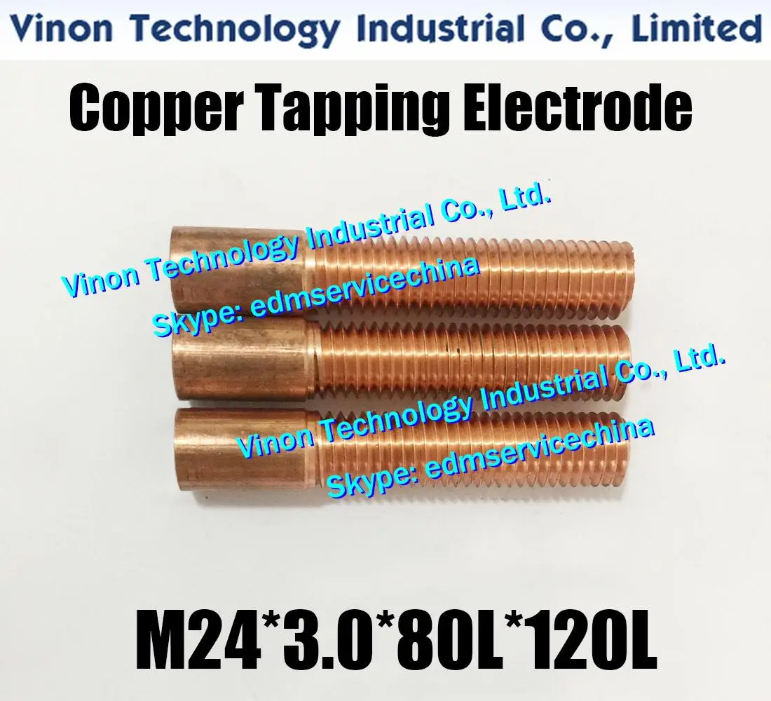 (5PCS Pack) M24*3.0*80L*120Lmm edm Copper Threading Electrode, Thread Length 80mm, Electrode Length 120mm with hole