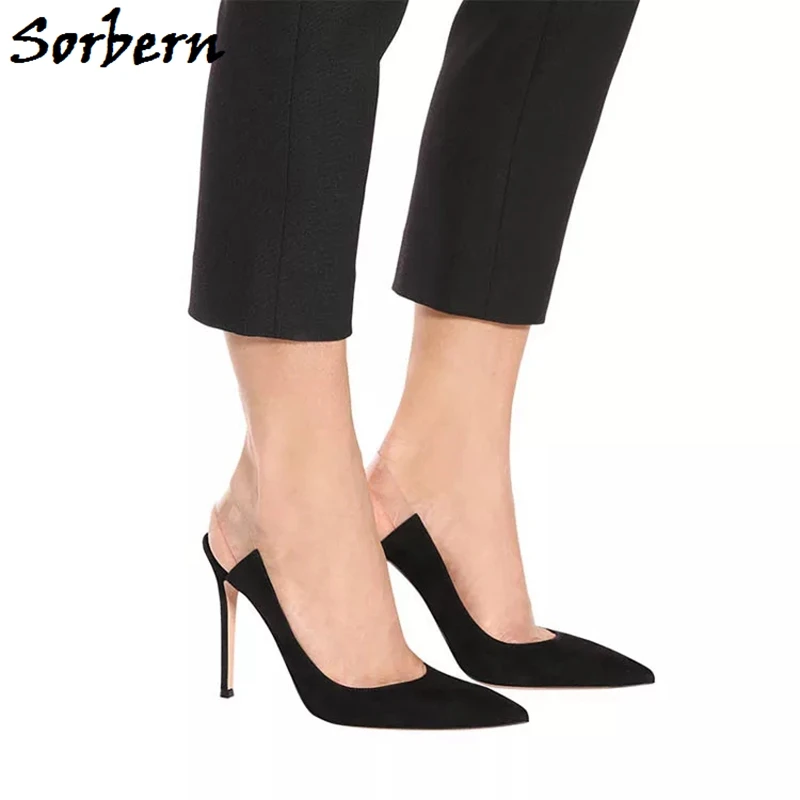 Sorbern Transparent Slingbacks Strap Women Pump Pointy Toes Slip On Mature Ladies High Heel Stilettos Black Heels Custom Color