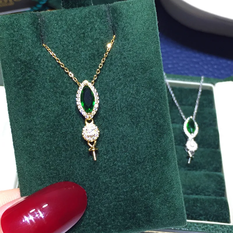 Luxury&Vintage Green Agate Pearl Pendant Holder S925 Sterling Silver Pendant Settings Women DIY Jewelry Accessory 3Pcs/Lot