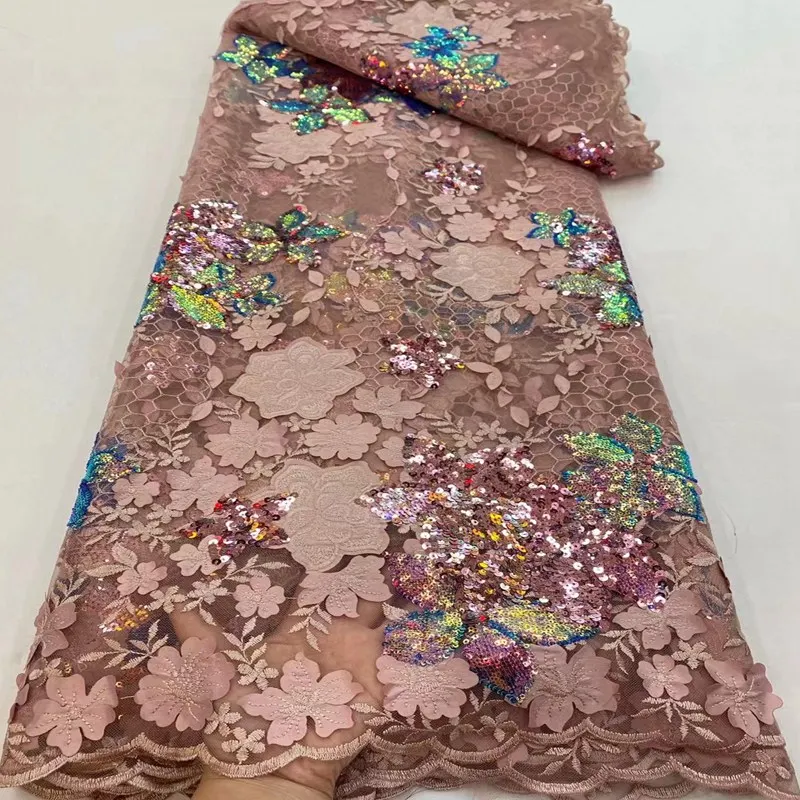 

African Lace Fabric High Quality Nigerian Embroidered tulle Lace with sequence Fabrics For Wedding Sewing TS9412