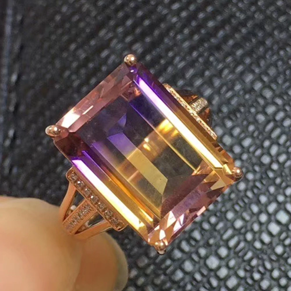 Natural Ametrine ring 18k gold match Natural South Africa Diamond rings 10.8ct Specifications 14.5*10.5mm passable adjust ring