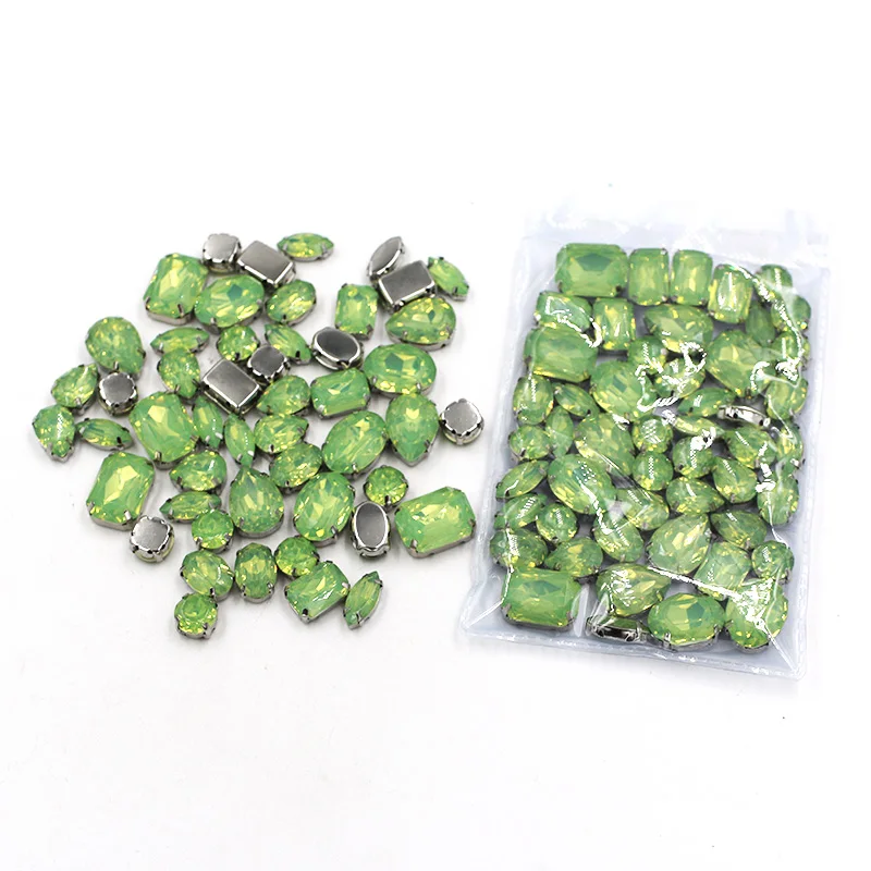 NEW 50pcs / bag mixed shape resin Light Green rhinestones faltback sew on rhinestone clothing earrings necklace accessories