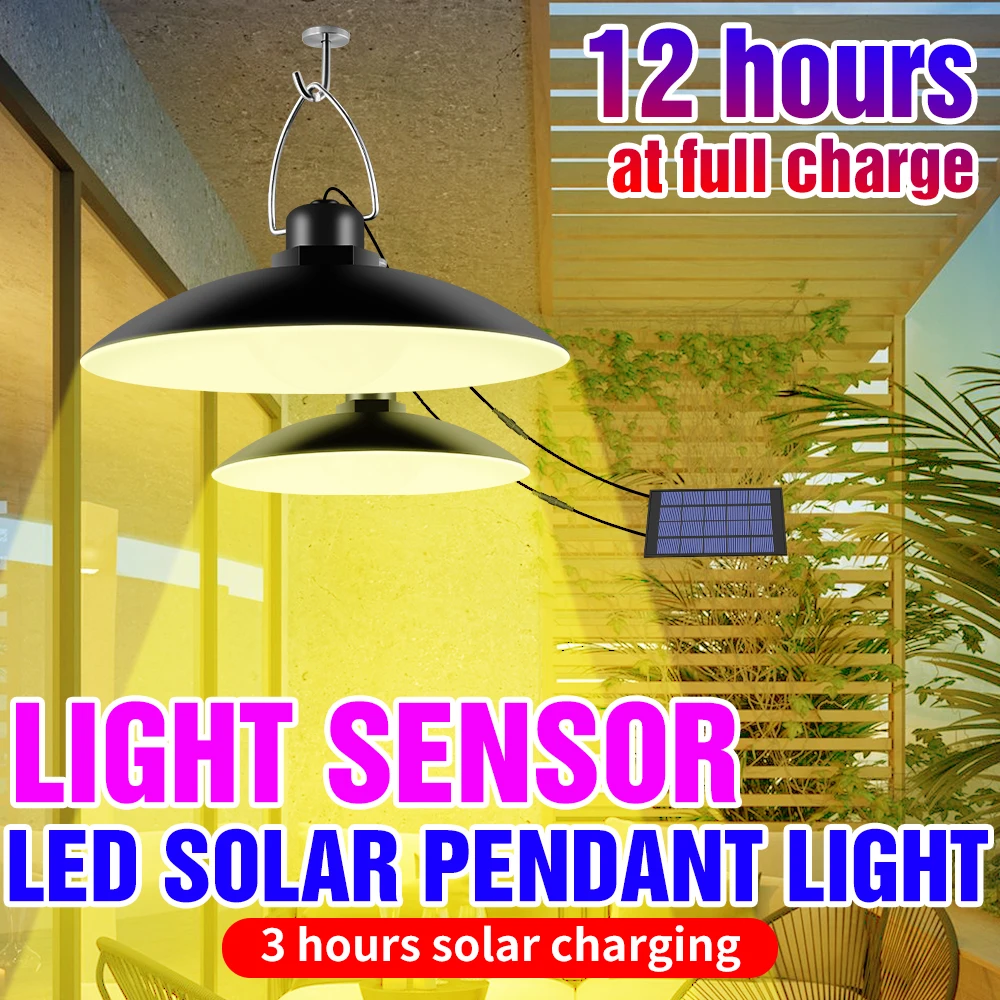 Solar Light Outdoor Lighting Waterproof Emergency Lamp 15W 20W  With Solar Panel Hanging Camping Light LED Solar Chandelier Lamp