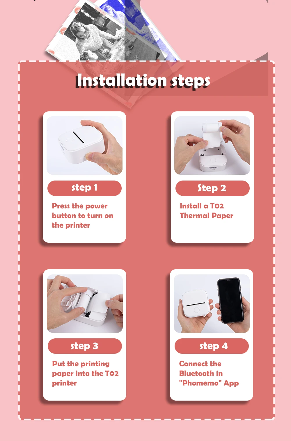 Phomemo 3 Rolls Self-adhesive Transparent Sticker Thermal Paper for T02 M02X Label Sticky DIY Photo Texts Study Notes Printing