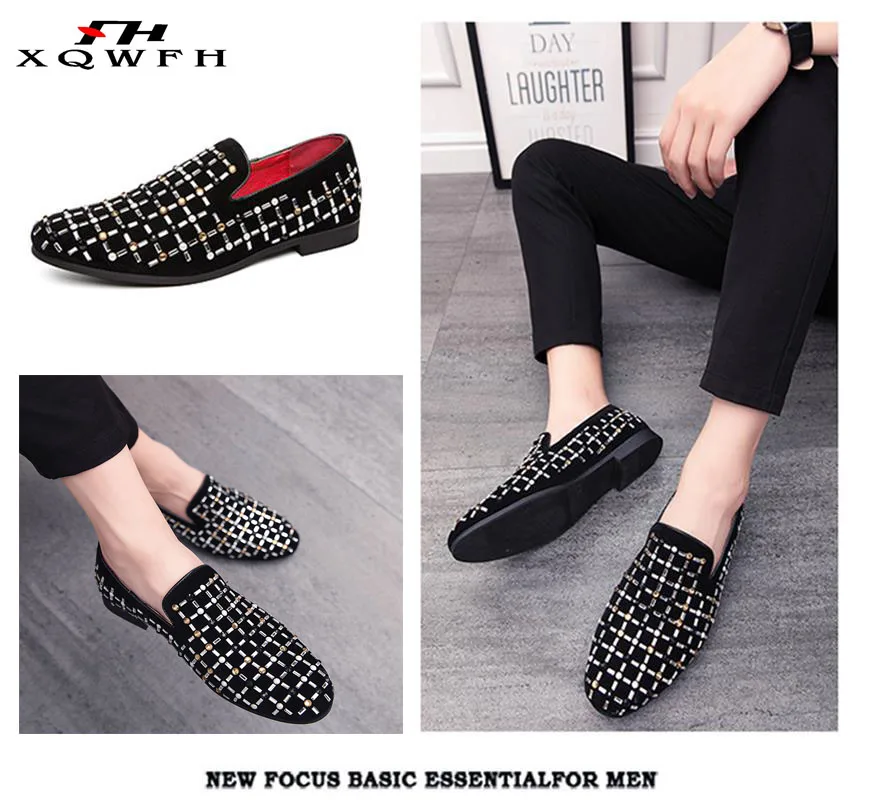 Fashion Brand Noble Rhinestone Men Dress Shoes Velvet Crystal Luxury Moccasins Men's Loafers Office Business Man Footwear