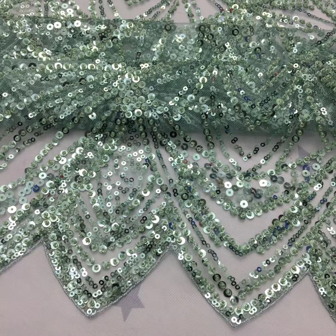 

African Handmade Beads Lace Fabric High Quality French Nigerian Embroidered Mesh Lace Fabric For Wedding TS9535