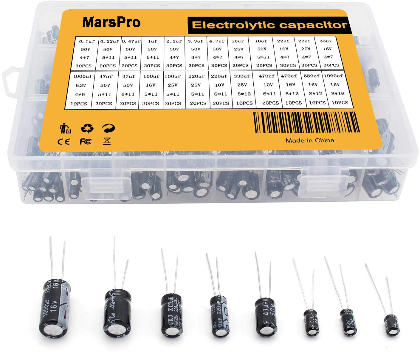 510 pces 24 valoriza o jogo de alumínio 10-50v da variedade do capacitor eletrolítico escala 0.1uf-1000uf mais capacitores eletrolíticos sortidos