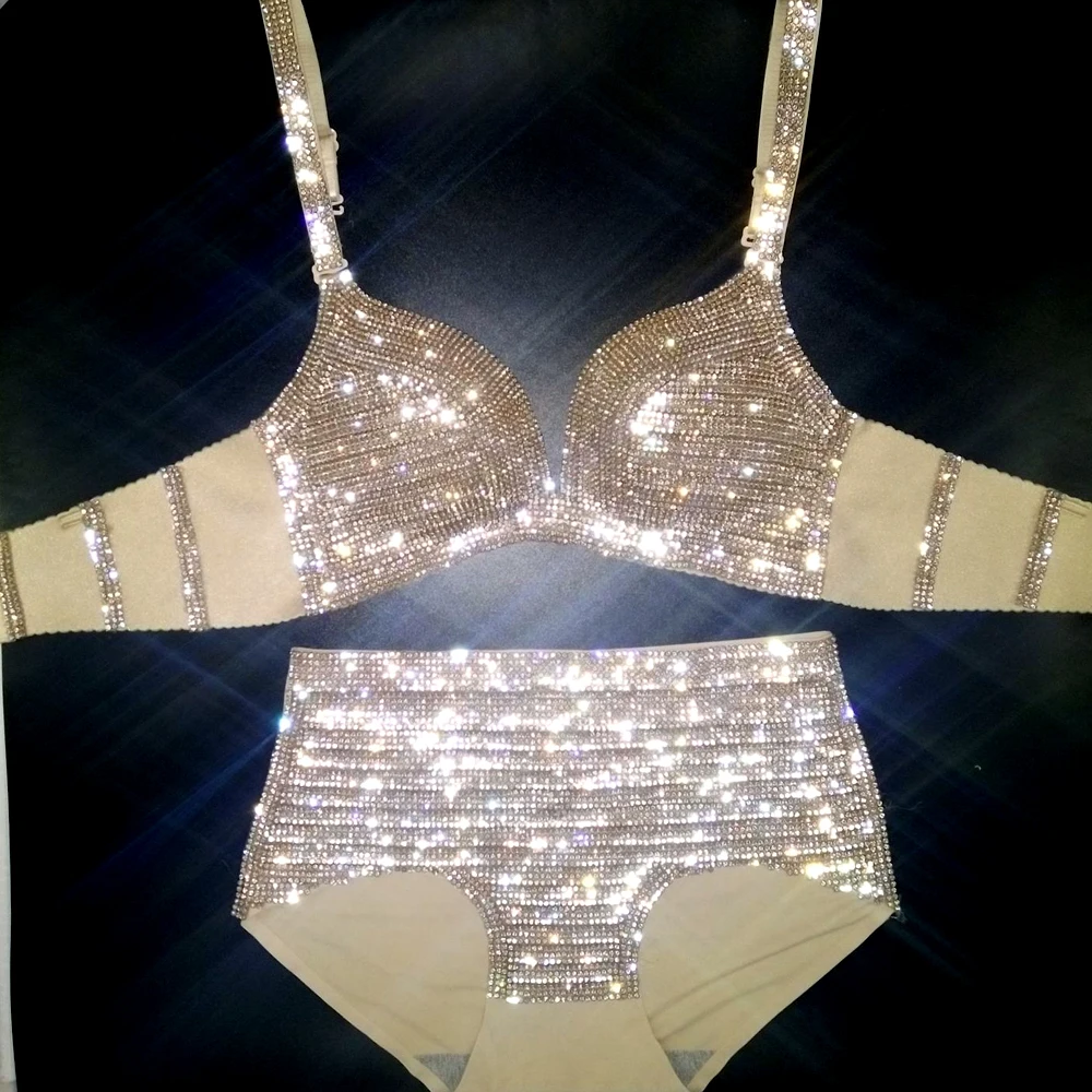 NEW Bikini Set Women Bling Diamante Carnival Bra Crop Top Crystal Panties Rave Festival Bikini Set Burning Man Outfit Club Wear
