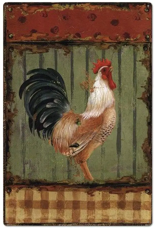 

Original Retro Design Big Rooster Tin Metal Signs Wall Art | Thick Tinplate Print Poster Wall Decoration for Farm