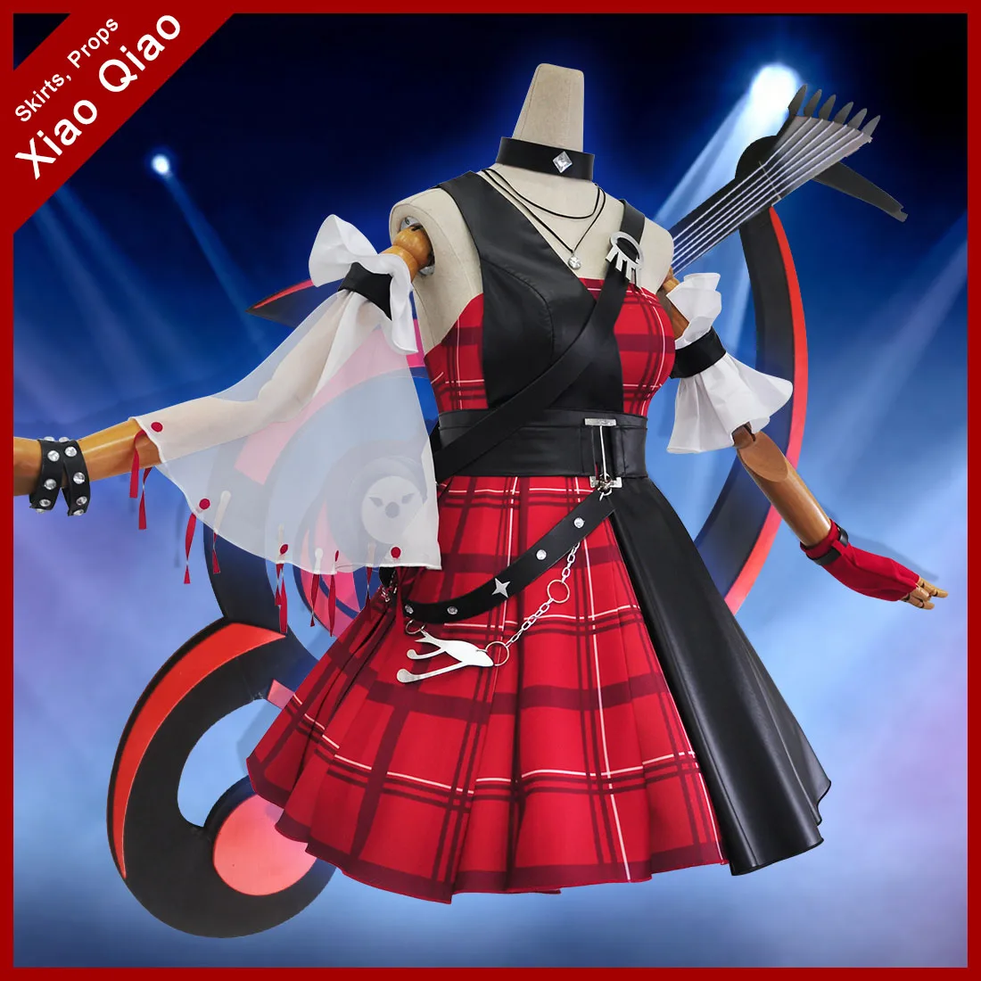 Anime Games Xiao Qiao Cosplay Dress Guitar Props Cute Loli Dress Women Costume Set