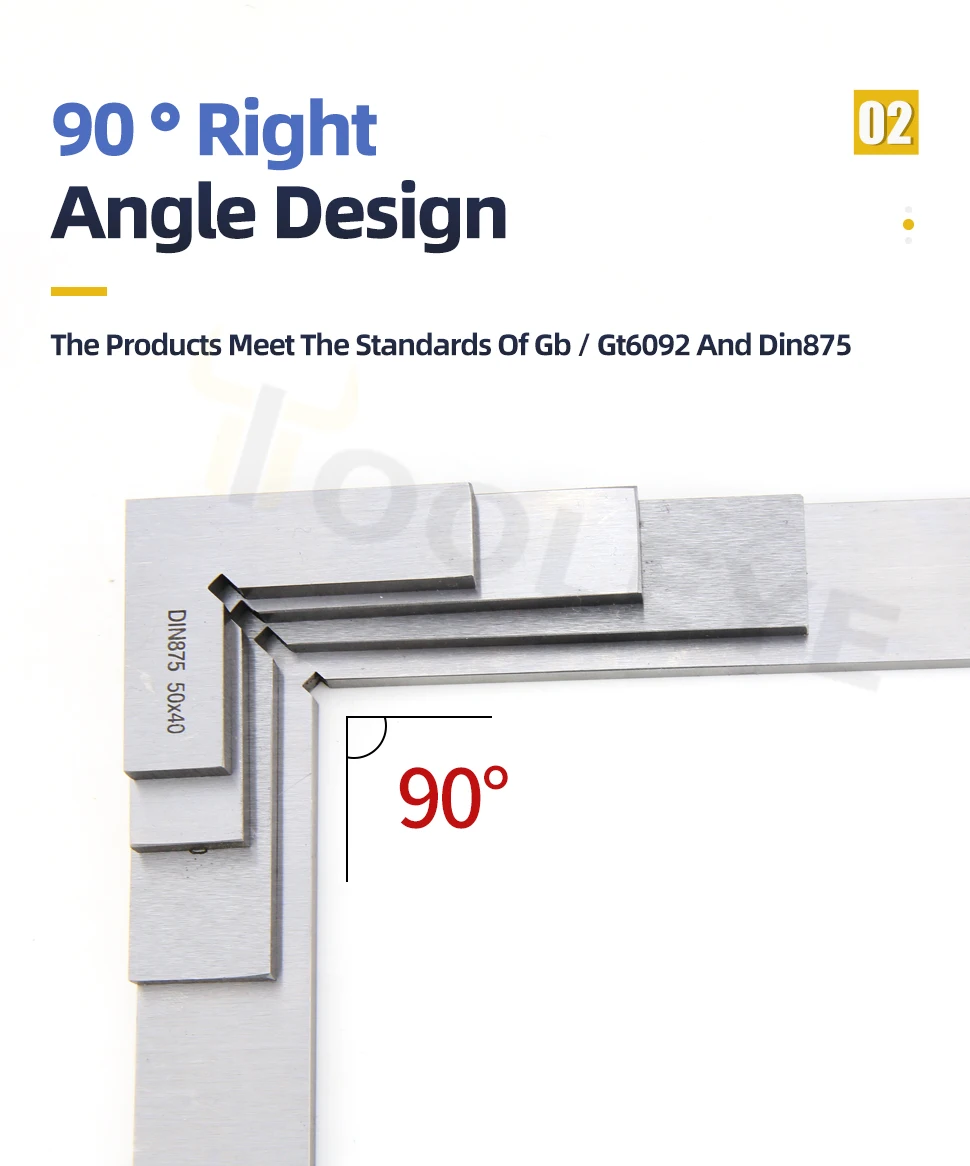 Try Square Flat Edge Square Ruler 90 Degree Woodworking Tools Metal Right Angle Ruler Measurement Tools Set-Square 50x40/75x50mm