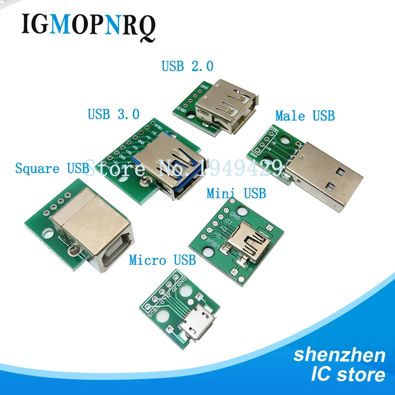 5pcs Micro Mini USB A USB 2.0 male 3.0 A female USB B 2.54mm A interface DIP PCB adapter plate adapter converter