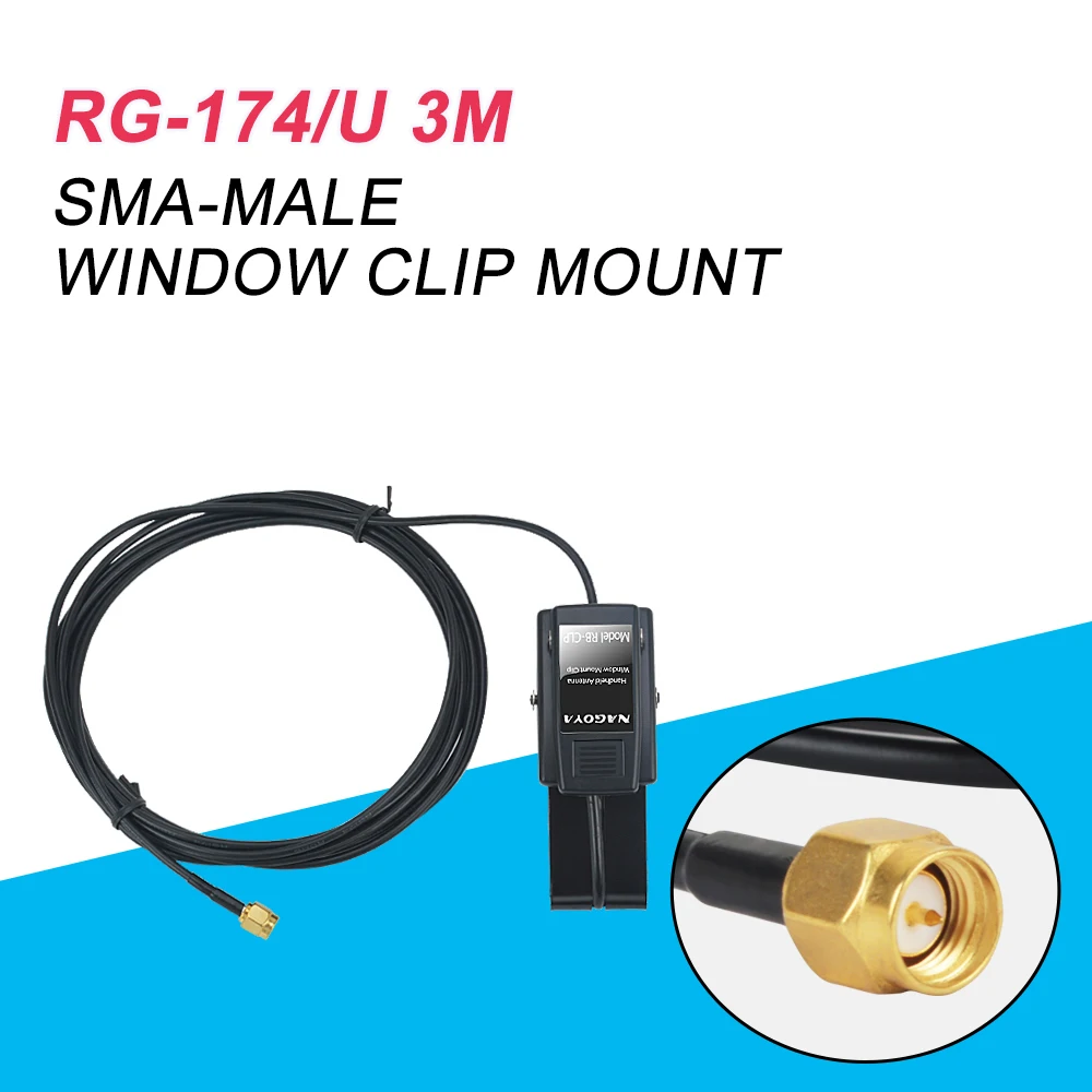 NAGOYA เดิม RB-CLP หน้าต่างคลิป Mount RG-174/U 3M สาย SMA Connector สำหรับเครื่องส่งรับวิทยุแบบพกพาวิทยุเสาอากาศ