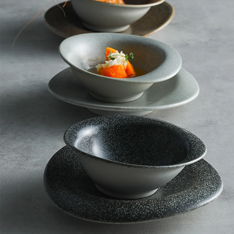 KINGLANG Design Irregular Nordic Stone Rice Bowl for Restaurant Pebbles Feeling Smooth Sauce Dish Tableware Art