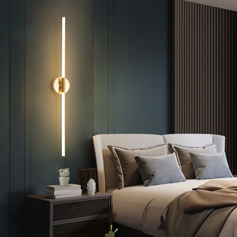 FANPINFANDO Gold Modern LED brief bedroom study wall lights simple bedside lamp Acrylic light pipe Living room wall lamps