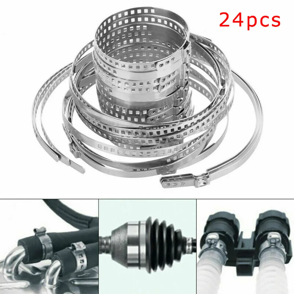 24pcs Stainless Steel Adjustable AXLE CV Joint Boot Crimp Clamp Kit Drive Shaft Axle Joint Clip 25-50mm 50-120mm