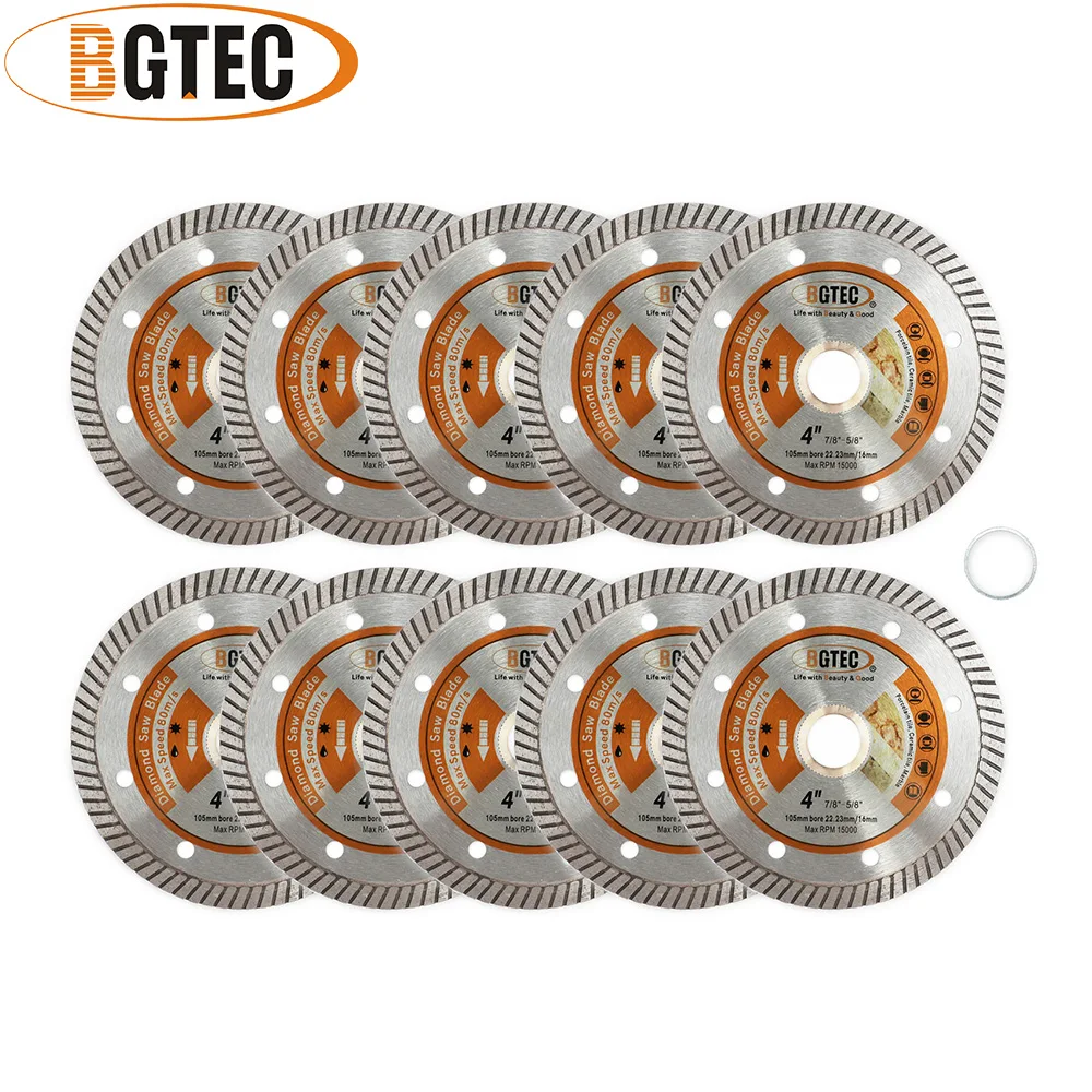 

BGTEC 10pcs/Set Super-Thin Diamond Turbo Saw Blade Cut Plate Cutting Disc 105/115/125mm Ceramic Marble Tile Stone Angle Grinder