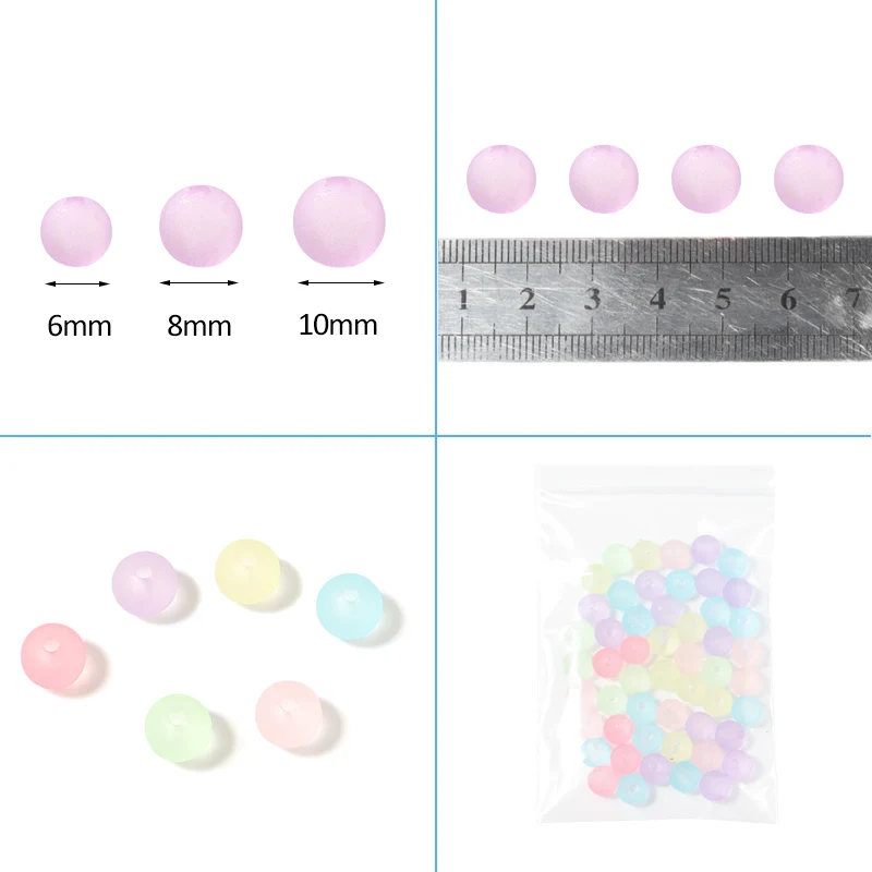 100pcs Acrylic Color Glaze Mixcolor Round Loose Beads 6/8/10mm Length with Hole For DIY Jewelry Making Bracelet Accessories