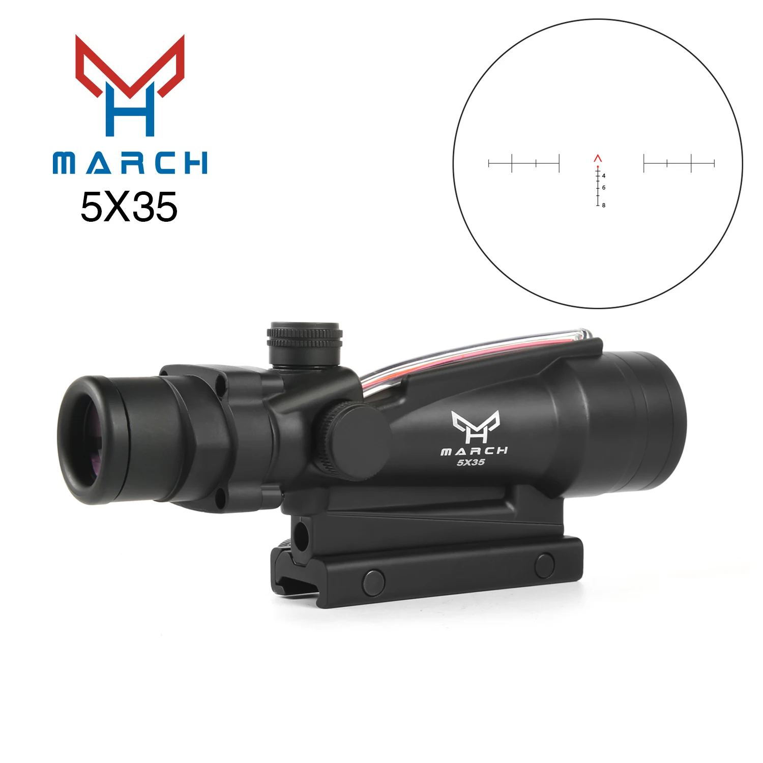 MARCH 5X35 Hunting Rifle Scope Real Fiber Optics Conch Red Dot Holographic Illuminated Etched Reticle Tactical  Sight