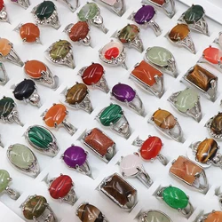 Wholesale 100 Pcs/lot Mix Random Color Style Nature Stone Alloy Rings Fashion Jewelry Women Party Wedding Ring In Display Box