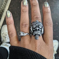 EYHIMD Barong Bali Balinesse Skull Rings Stainless Steel Men's Women's Motorcycle Biker Rock Punk Jewelry