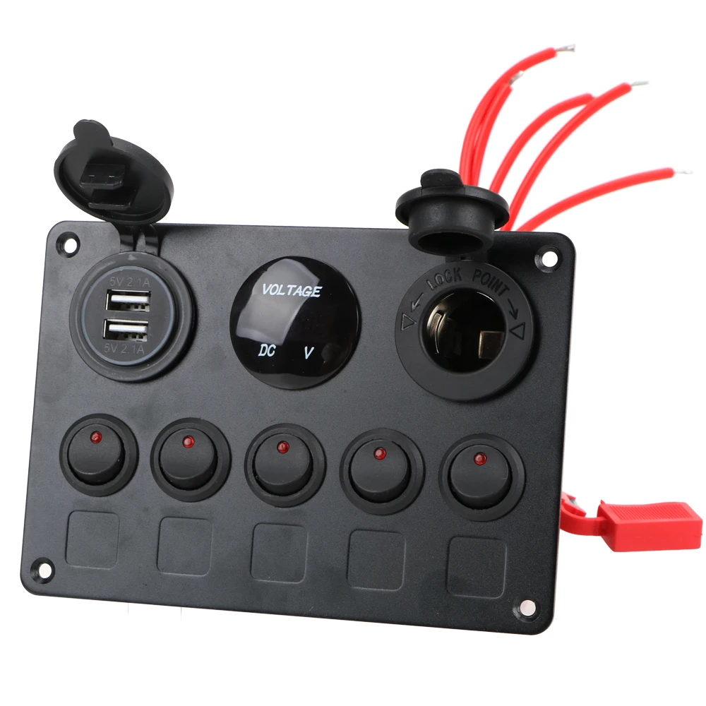 12 V 24 V 5 Tasten LED Schalter Panel Licht Toggle USB Ladegeräte 3,0 Volt Gauge Für Auto Marine Boot lkw Anhänger Caravan Zubehör – Detail 5