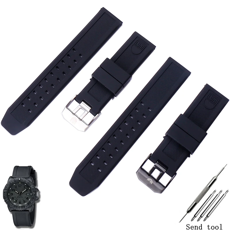 Watch accessories men suitable for 23mm Luminox silicone sports strap  Luminox3051 3050 3080 4420 8800 metal button