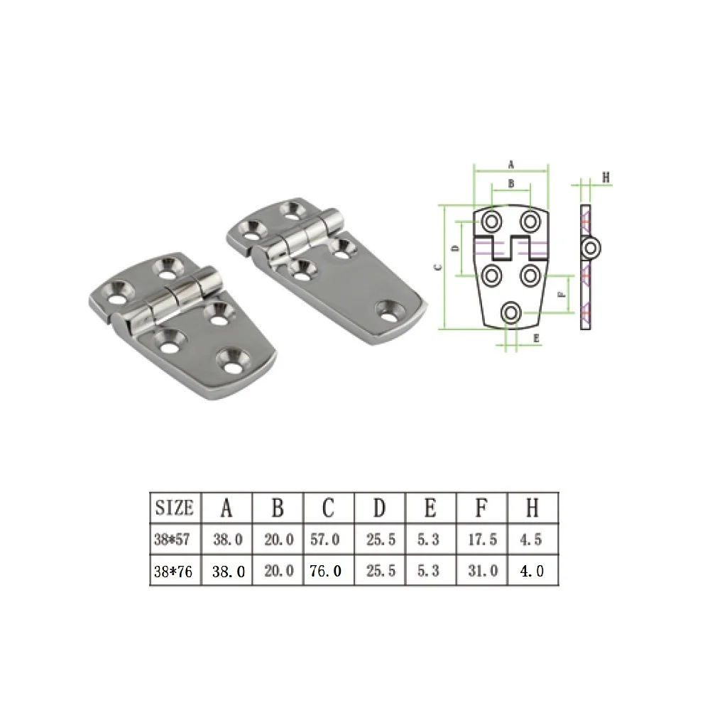 2PCS 316 Stainless Steel Boat Short Side Hinge With 5 Holes 57mm 70mm Heavy Duty Marine Short Side Hinges