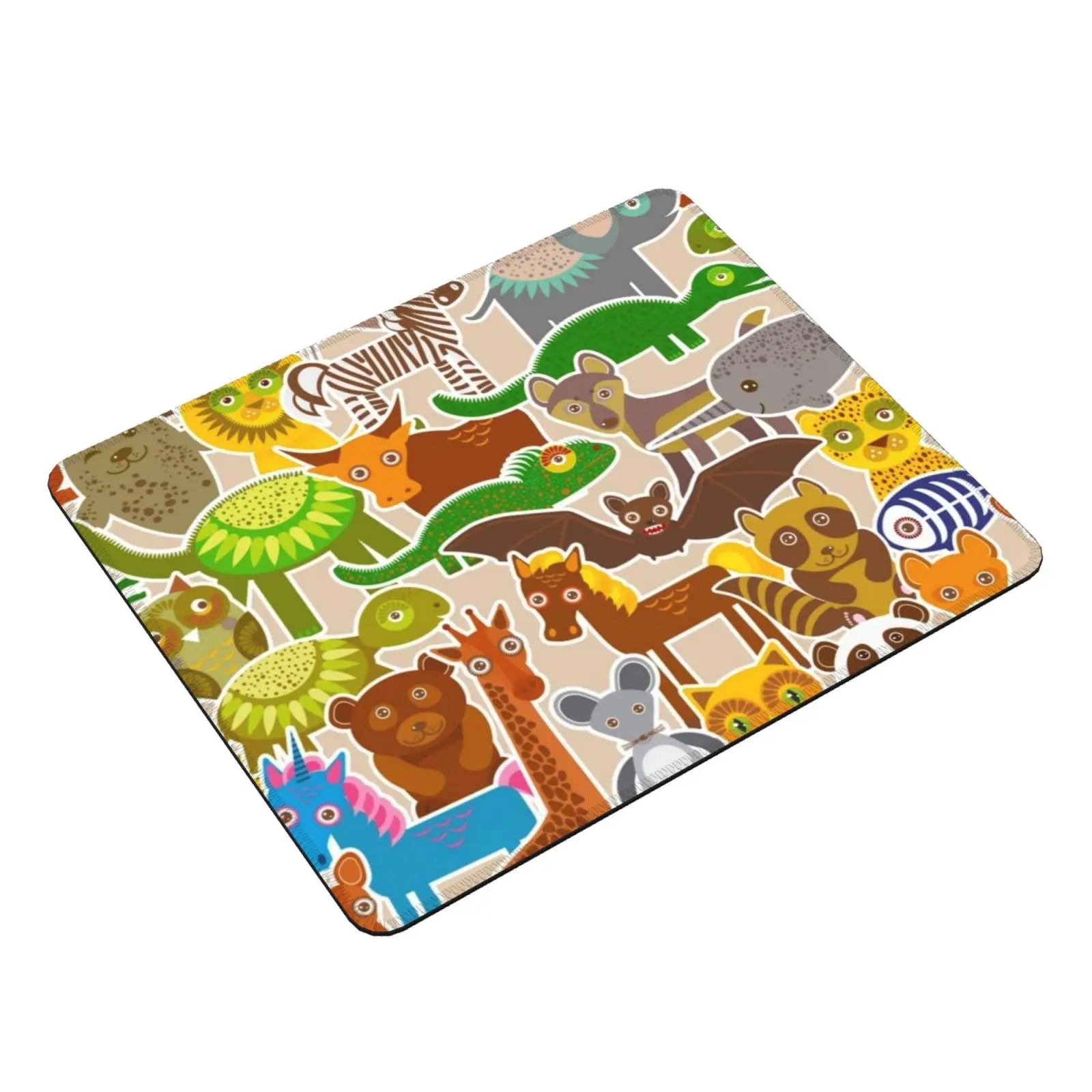 Mouse Pad Cartoon Animals On Beige Lion , Lizard , Kangaroo , Yak , Horse , Vampire , Bear , Ox , Alligator , Mouse , Raccoon ,