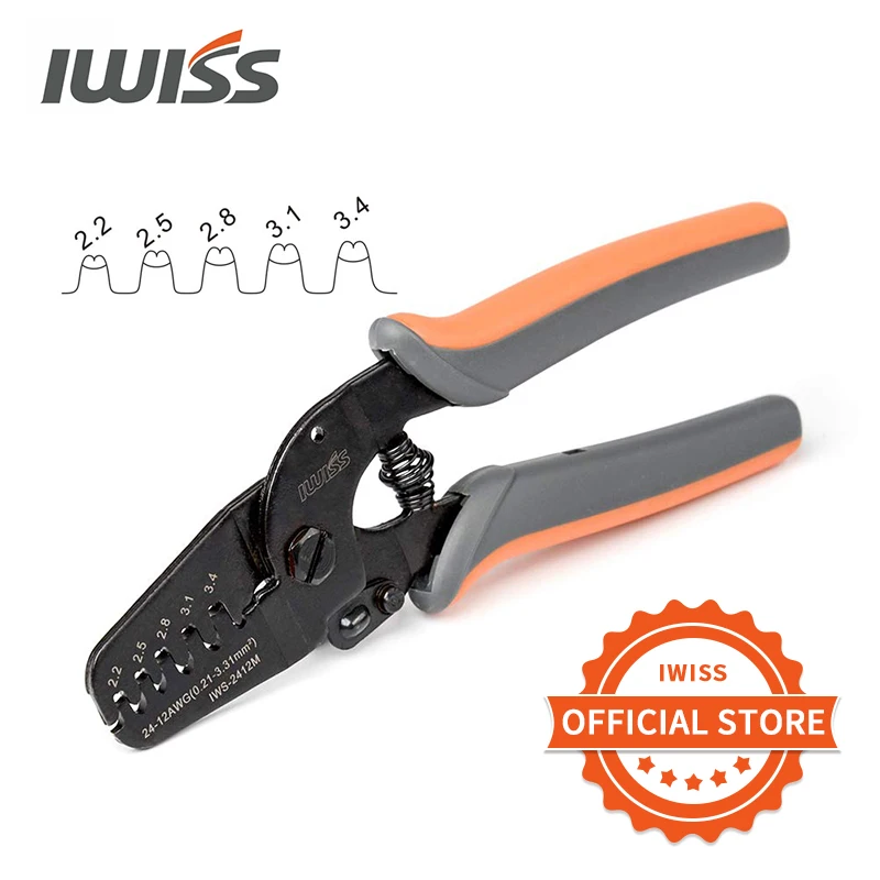 Iwiss Mini Ferramentas de Crimpagem Iws2412m Ferramenta de Crimper de Barril Aberto Funciona para Terminais e Conectores Awg2412 Jam Molex Tyco Jst