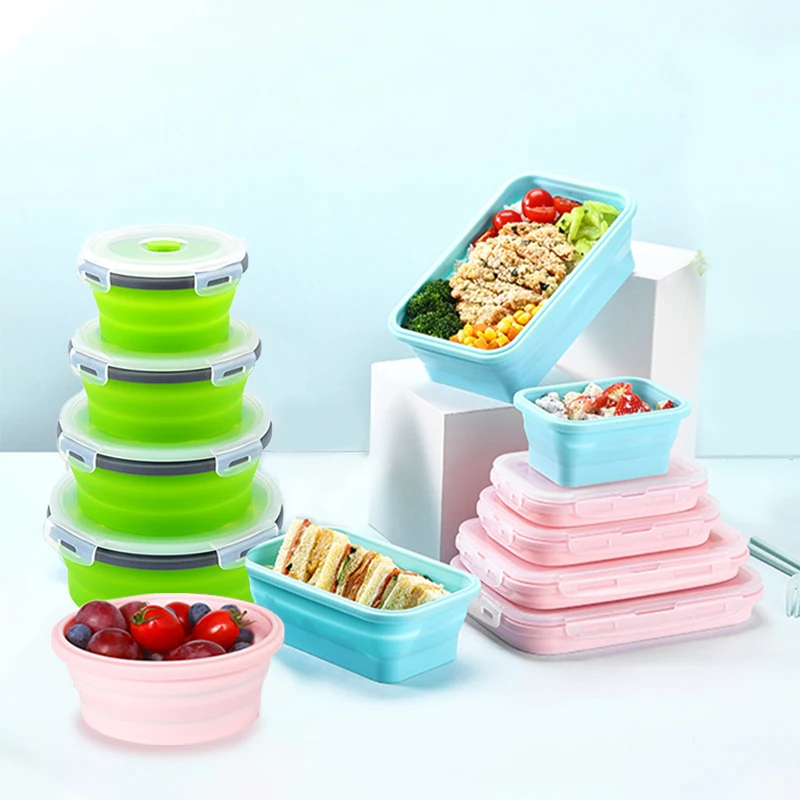 

Collapsible Containers Set Camping Silicone Food Storage Lunch Box Microwave Kitchen Vgetable Fruit Container With Lids