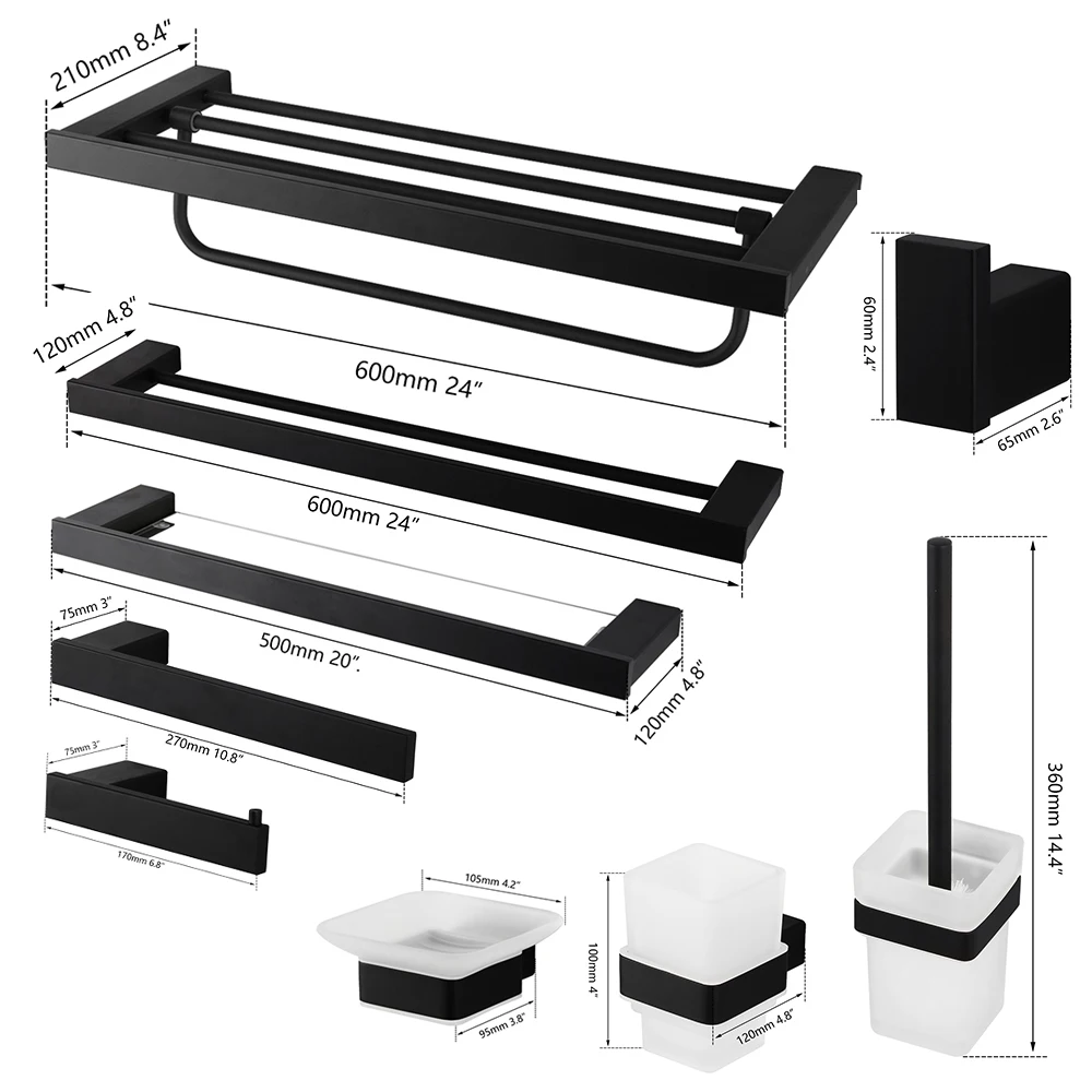 Yanksmart 304 ステンレス鋼の浴室アクセサリーセット黒マット紙ホルダー歯ブラシホルダートイレブラシ浴室のハードウェア