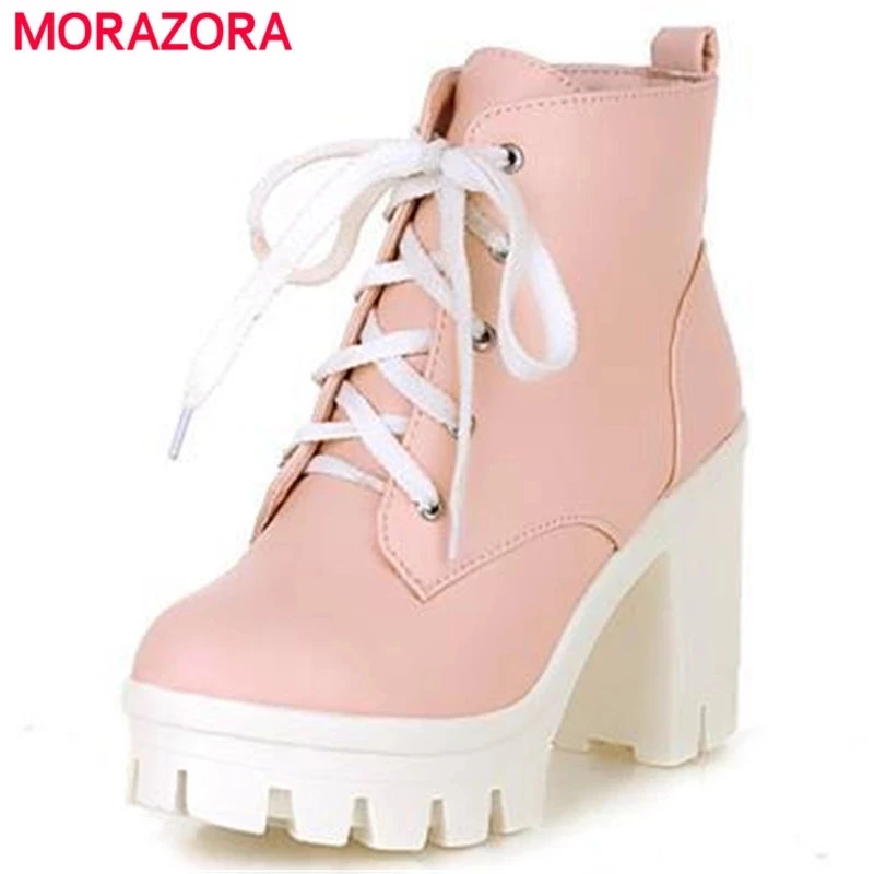 MORAZORA 2024 New Fashion sexy women\'s ankle boots lace up high heels Punk platform Women autumn winter snow boots ladies shoes