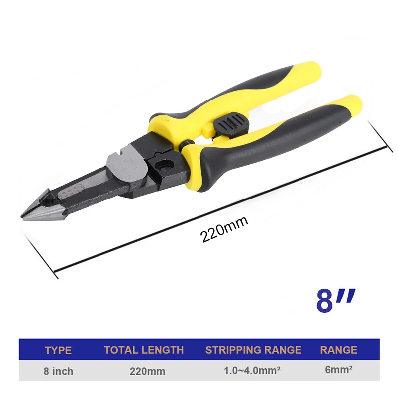 Wire Stripper Pliers 8 Inch Cable Cutters 1-4mm² Stripping Wood Screw Cutting Crimping Electrician Hand Tool Multifunction Plier