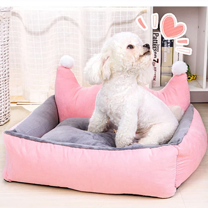 Winter Pet Cat Dog Beds Crown King Queen Puppy Sofa Mats for Small Medium Dogs Removable Washable Kawaii Kitten Nest mascotas