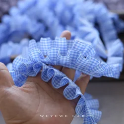 1M Blue Coffee White Plaids Satin Ribbon Pleated Lace Collar Trims Embroidery Laces Sewing Accessories Clothing Hats Decor 2.5CM