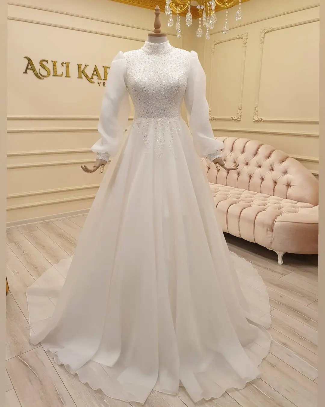 Abiti da sposa musulmani A maniche lunghe in rilievo di Organza per la sposa 2021 A Line abiti da sposa da sposa in caftano marocchino abiti da sposa