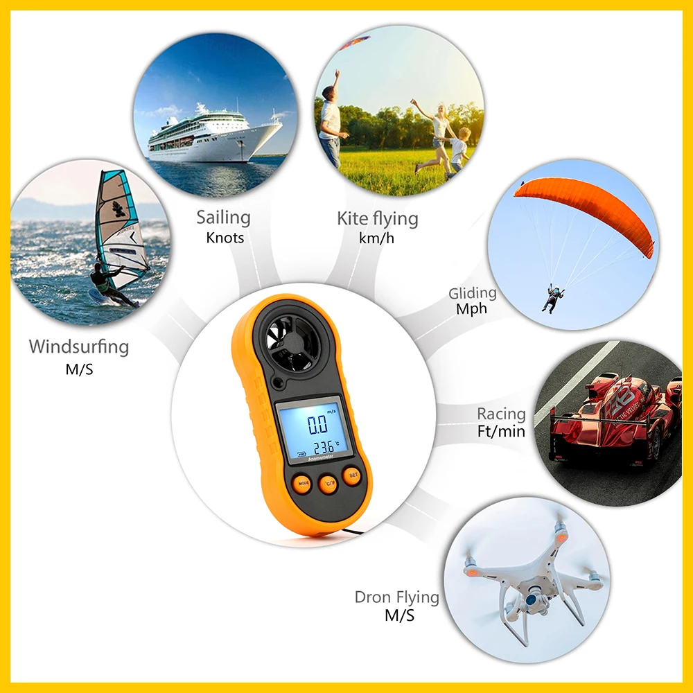 RZ Anemometer Portable Anemometro Thermometer GM816 Wind Speed Gauge Meter Windmeter 30m/s LCD Digital Hand-held Anemometer