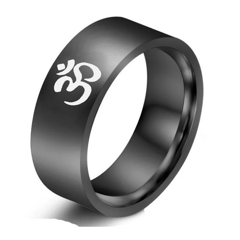5-13 Size New Punk Style Titanium Steel Men's India OM Yoga Motor Biker Ring Jewelry Black Color Vintage Jewelry Gifts