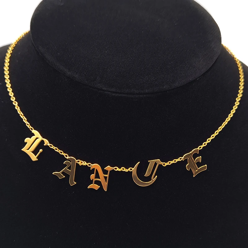 

A-Z Custom Name Necklace Personalized Ancient English Smooth Initial Letter Pendant Charm Nameplate Chain 18K Jewelry for Women