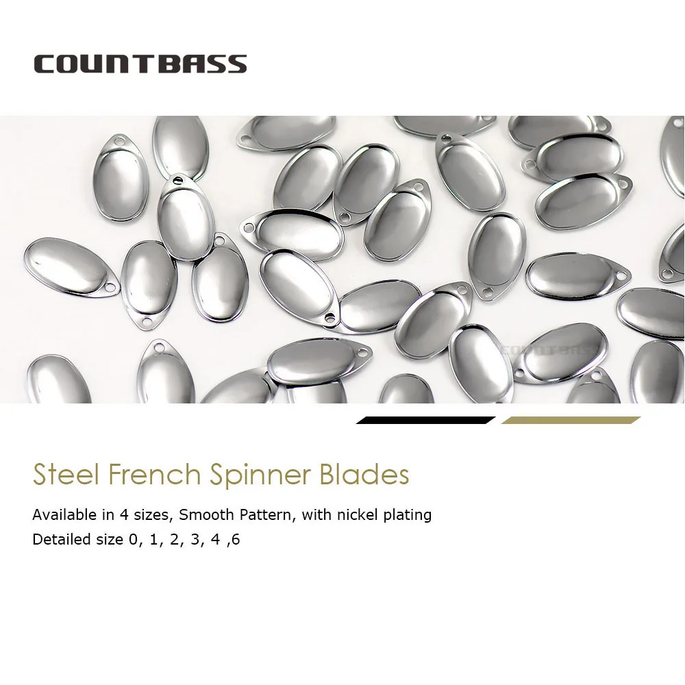 COUNTBASS 50pcs Size 0-6 Nickel Plated Steel Smooth French Spinner Blades Nickel Finish, DIY Fishing Lures, Tackle Craft