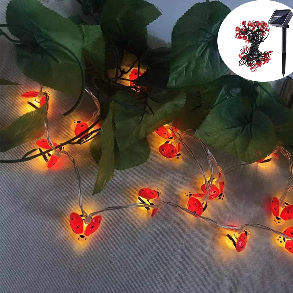 

20/30leds Solar Powered Ladybug led String Fairy Lights Outdoor Waterproof Garden Fence Summer Patio Christmas Garland Light