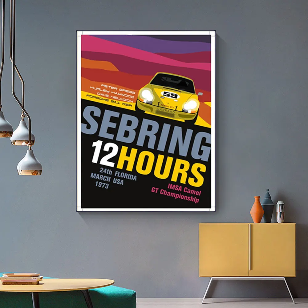 Sebring 12 Hours 1973 March USA Poster Painting Canvas Print Nordic Home Decor Wall Art Picture For Living Room Frameless