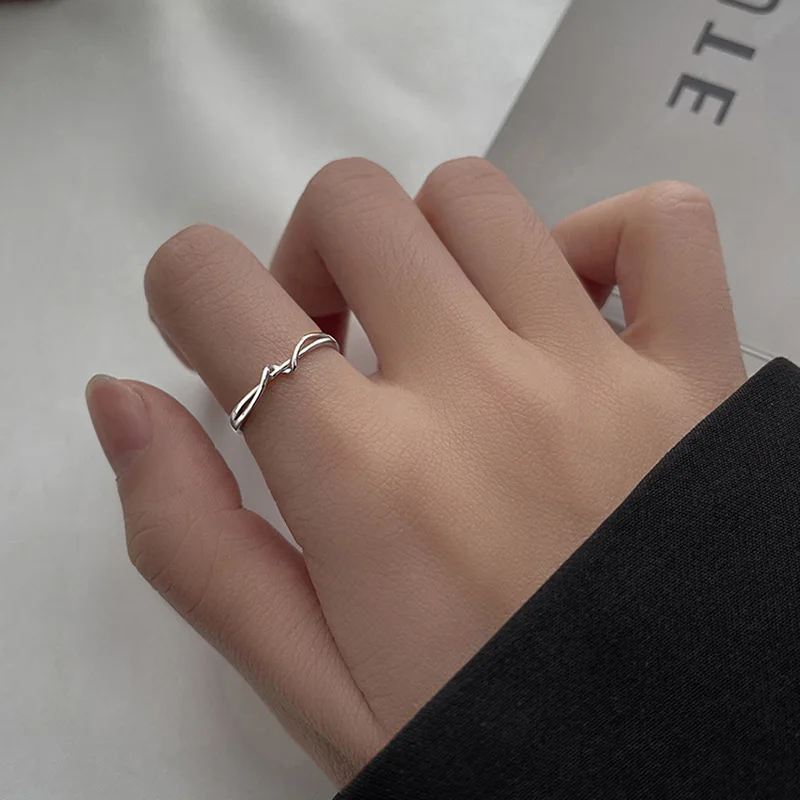 MEETSOFT 925 Sterling Silver Minimalist Exquisite Weave Finger Opening Ring for Women Engagement Classic Fine Jewelry Wholesale