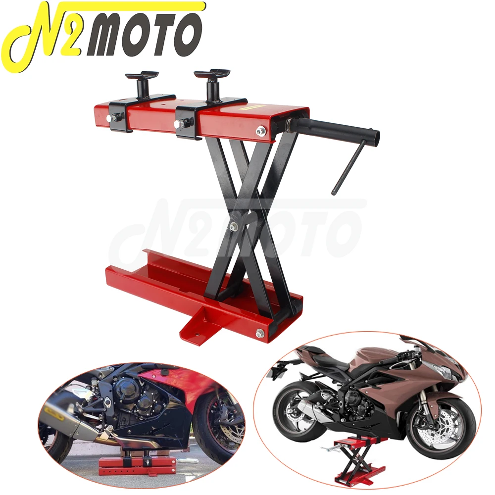 1100 LB Motorcycle Lifting Scissor Center Lift Jack Wide Hoist Stand Safety Repair Stands Supports Pins Universal For ATVs Moto