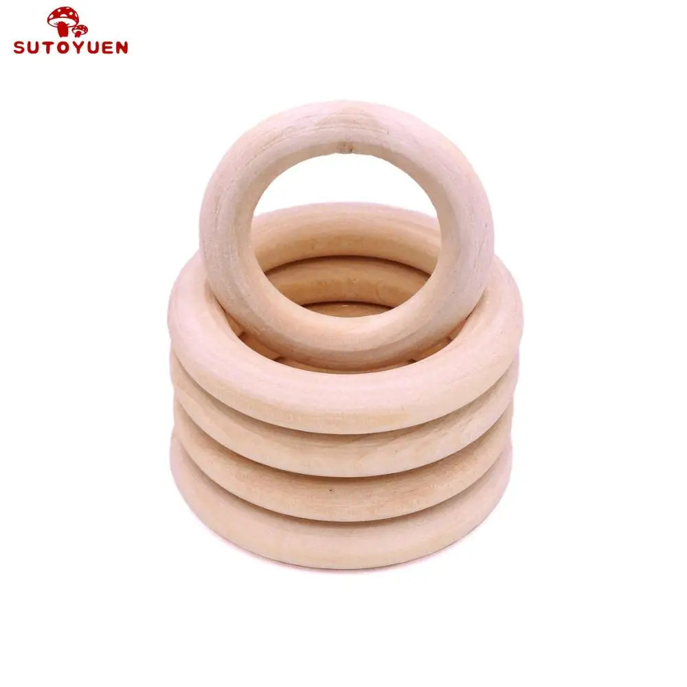 Sutoyuen 50pcs Natural Wood Teething Beads Wooden Ring for Teethers DIY Wooden Jewelry Making Crafts 40/50/55 / 70mm