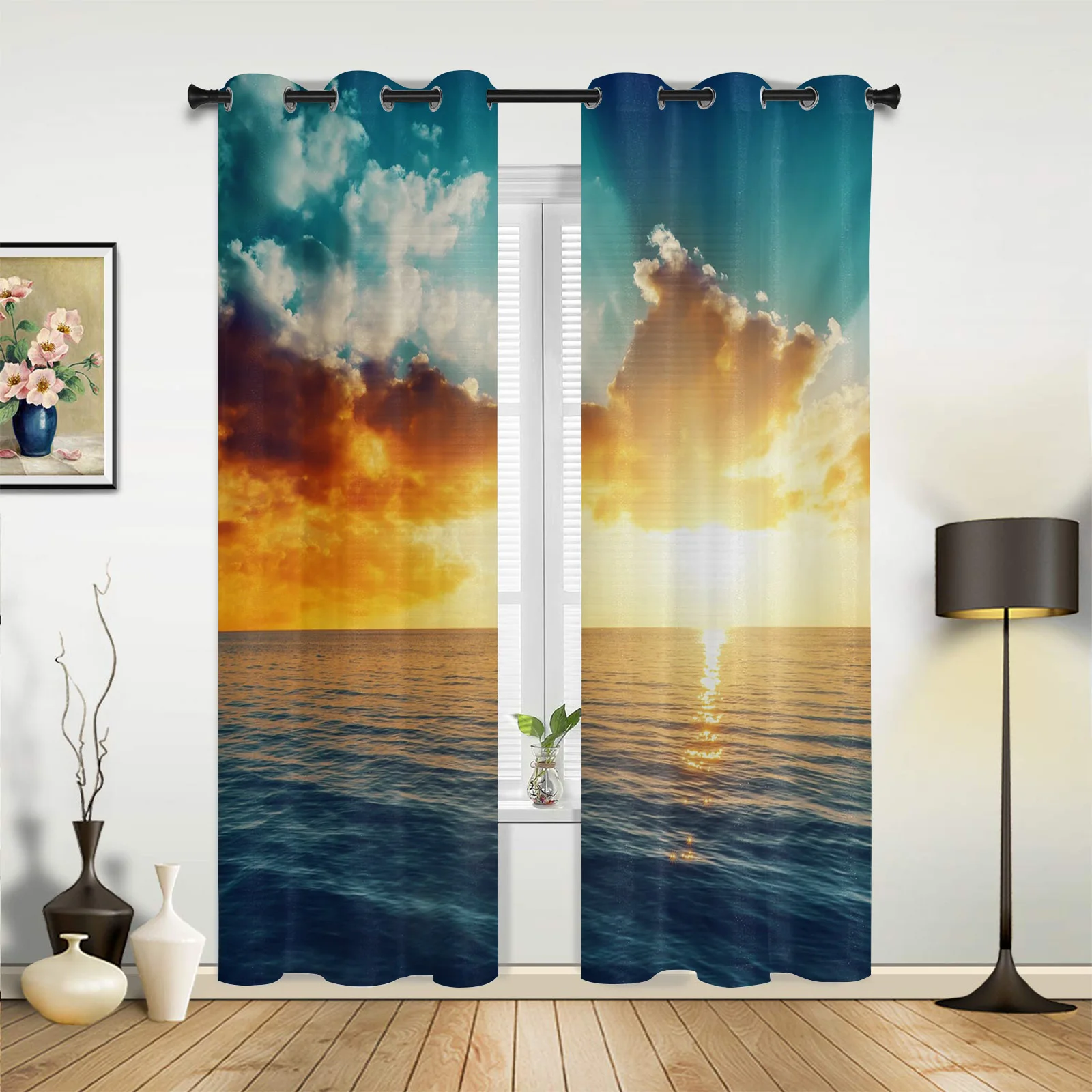 Outdoor Curtains Sunset Over The Sea Clouds Living Room Kitchen Curtain Drape For Patio Garden Gazebo Yard Valance Cutains