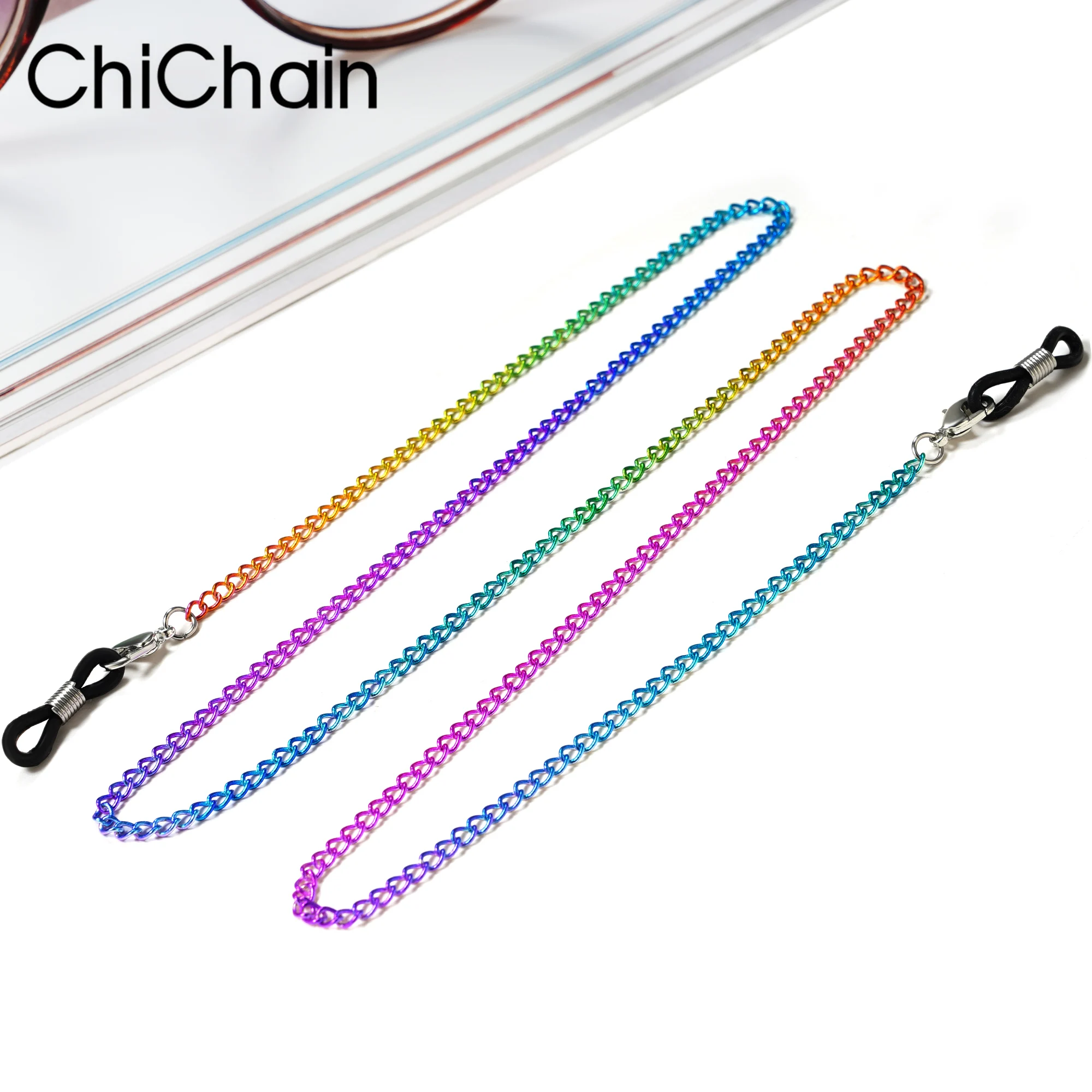 New 2021 Color fun Gradient Rainbow Sunglasses Chain young stylish with anti-skid loops for daily and sport reading glasses